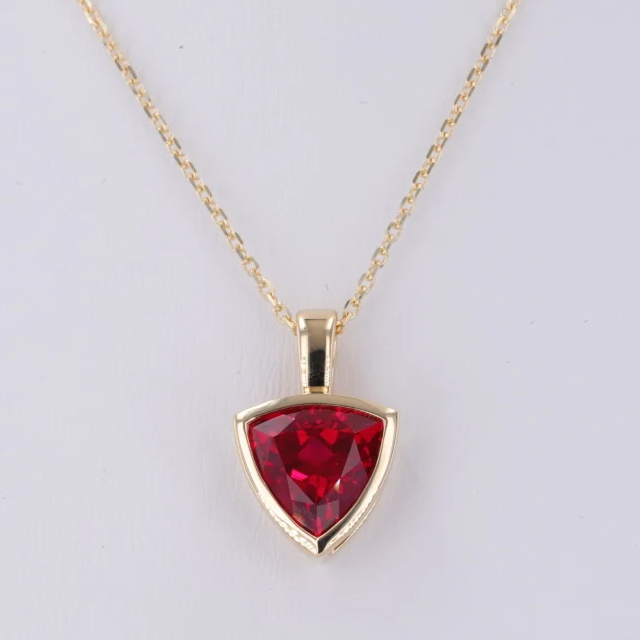 10K Gold Trilliant Cut Lab Grown Gemstone Pendant Necklace