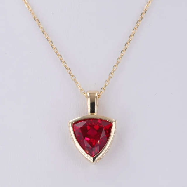 10K Gold Trilliant Cut Lab Grown Gemstone Pendant Necklace