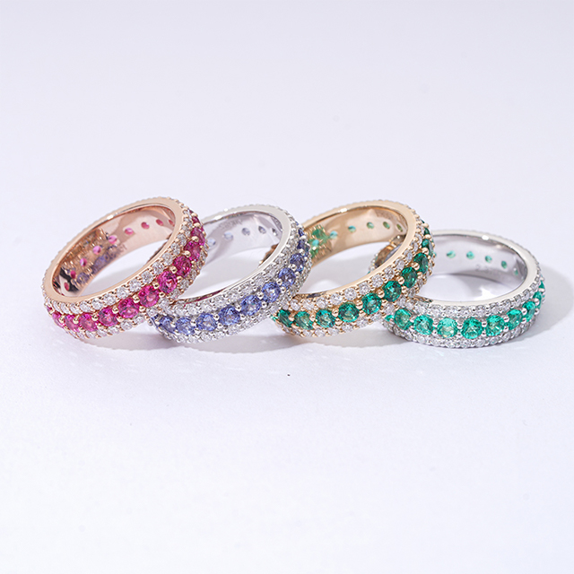 Round Brilliant Cut Color Lab Grown Gemstone 14K Gold Diamond Rings Eternity Rings