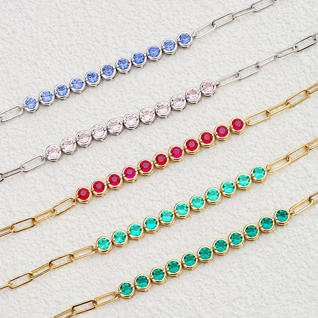 14K Gold Color Lab Grown Gemstone Chain Bracelets Tennis