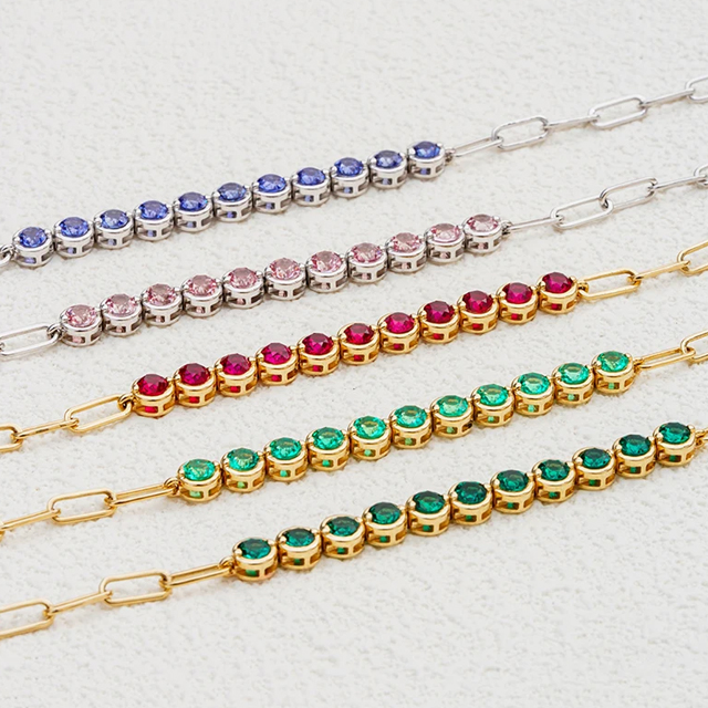 14K Gold Color Lab Grown Gemstone Chain Bracelets Tennis