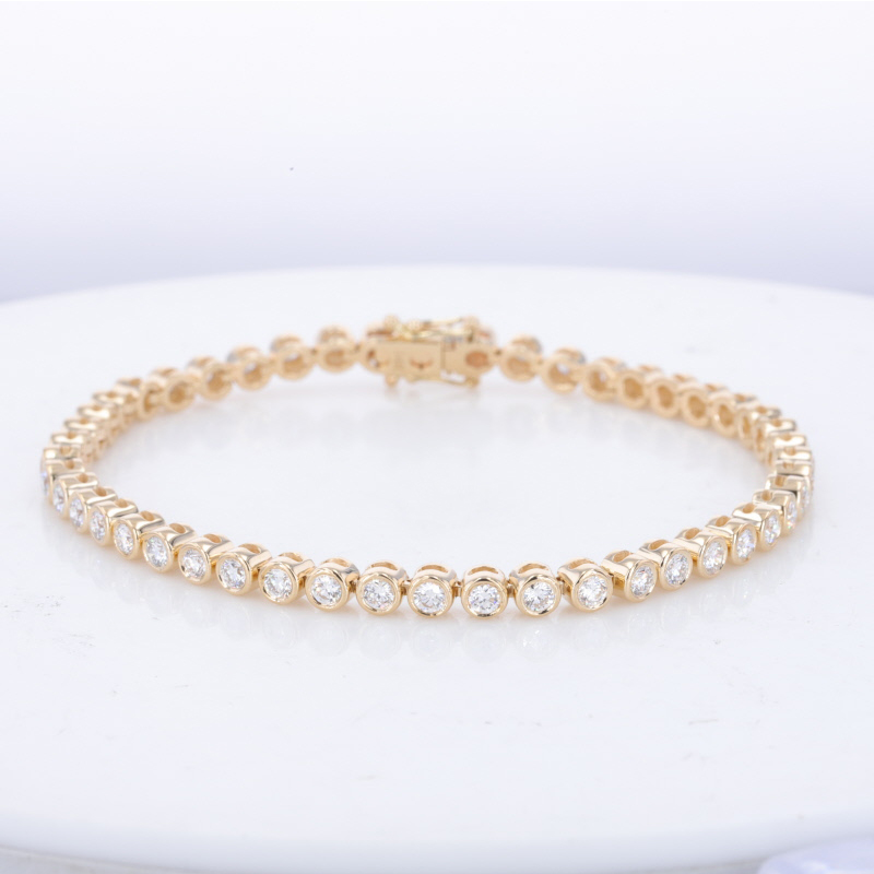 Bezel Set 10K 14K Gold 2.5mm Moissanite Chain Tennis Bracelet