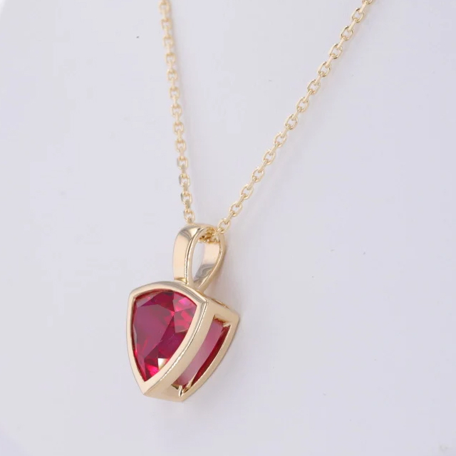 10K Gold Trilliant Cut Lab Grown Gemstone Pendant Necklace