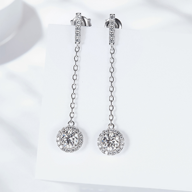 S925 Sterling Silver Round Barrings Cut Moissanite Drop Dangle Diamond Earrings